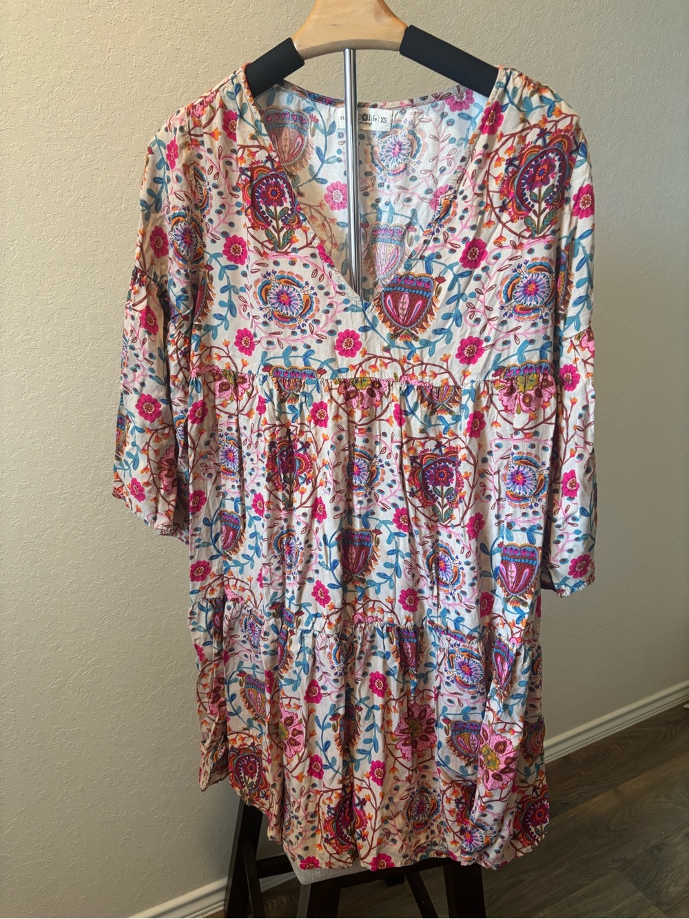 Natural Life Charlotte Flowy Dress Boho Cottagecore Floral Mini Dress XS